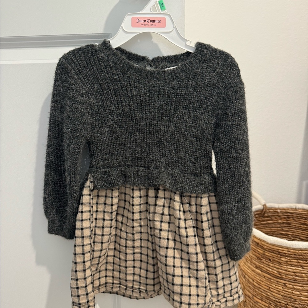 Zara Charcoal Knit Top with Cream & Black Plaid Skirt